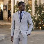 Mens Suit 2-Button Notch Lapel Modern Fit Light Grey Light Grey – Styled Editorial Shot
