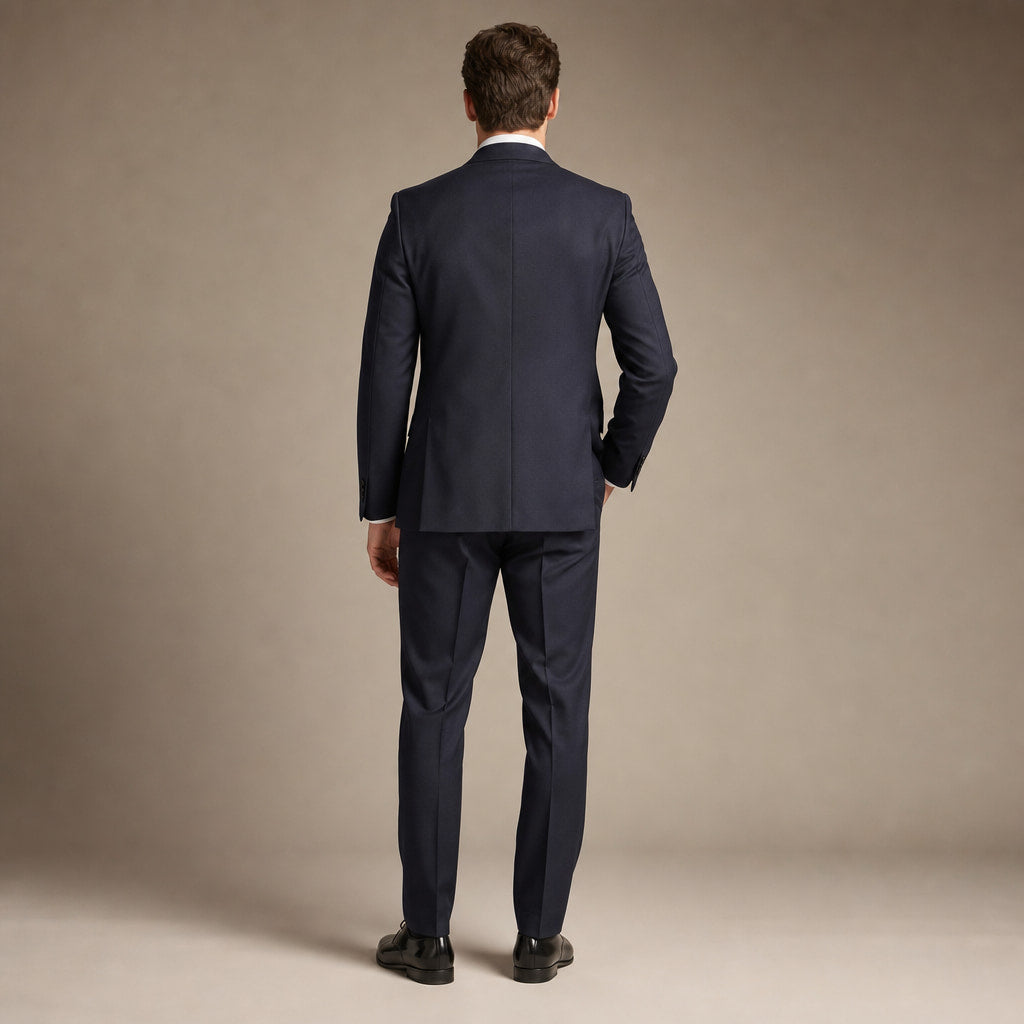Mens Suit 2 Button Poplin Notch Lapel Navy Navy – Side Angle View