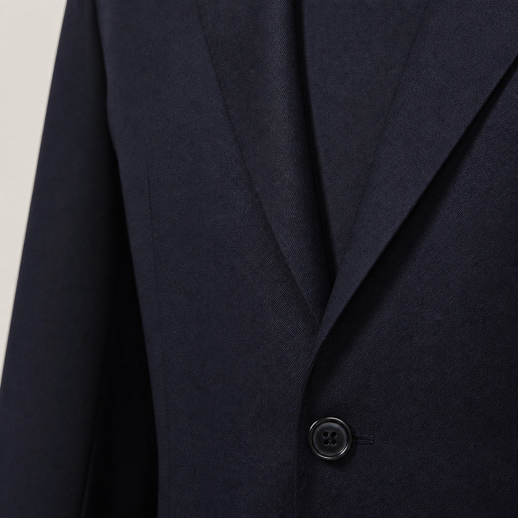 Mens Suit 2 Button Poplin Notch Lapel Navy Navy – Fabric and Detail Close-Up