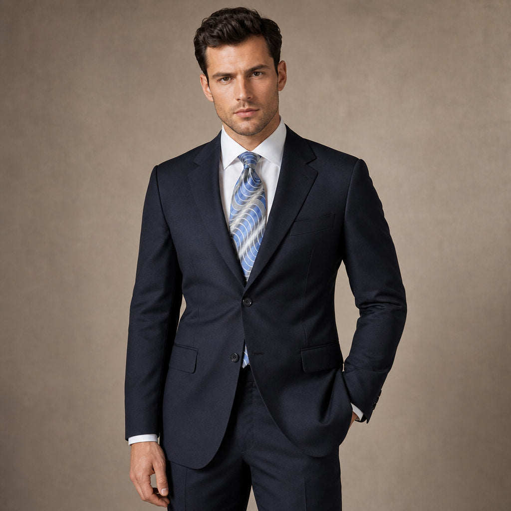 Mens Suit 2 Button Poplin Notch Lapel Navy Navy – Full Look