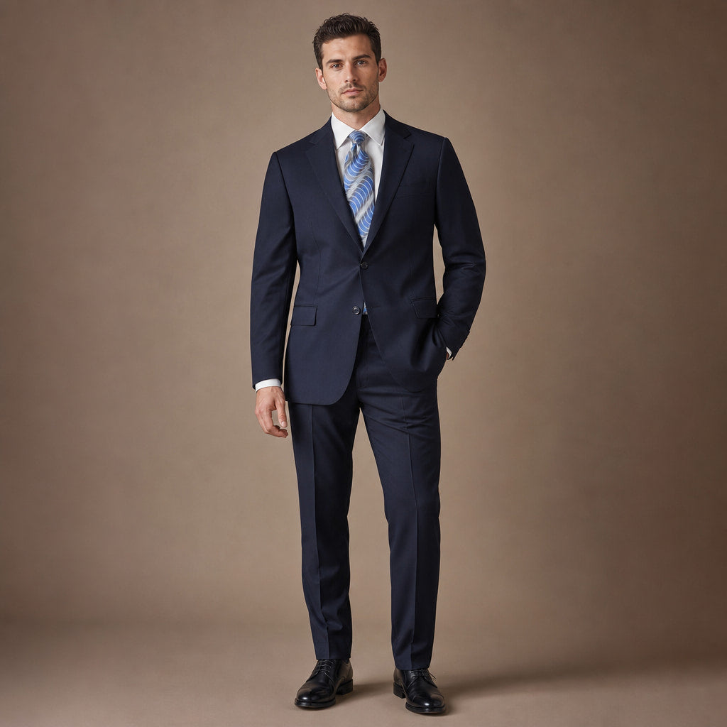 Mens Suit 2 Button Poplin Notch Lapel Navy in Navy – Tarlano Premium Menswear
