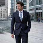 Mens Suit 2 Button Poplin Notch Lapel Navy Navy – Styled Editorial Shot