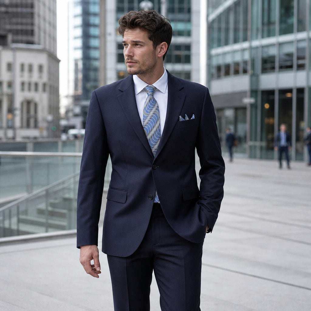 Mens Suit 2 Button Poplin Notch Lapel Navy Navy – Styled Editorial Shot