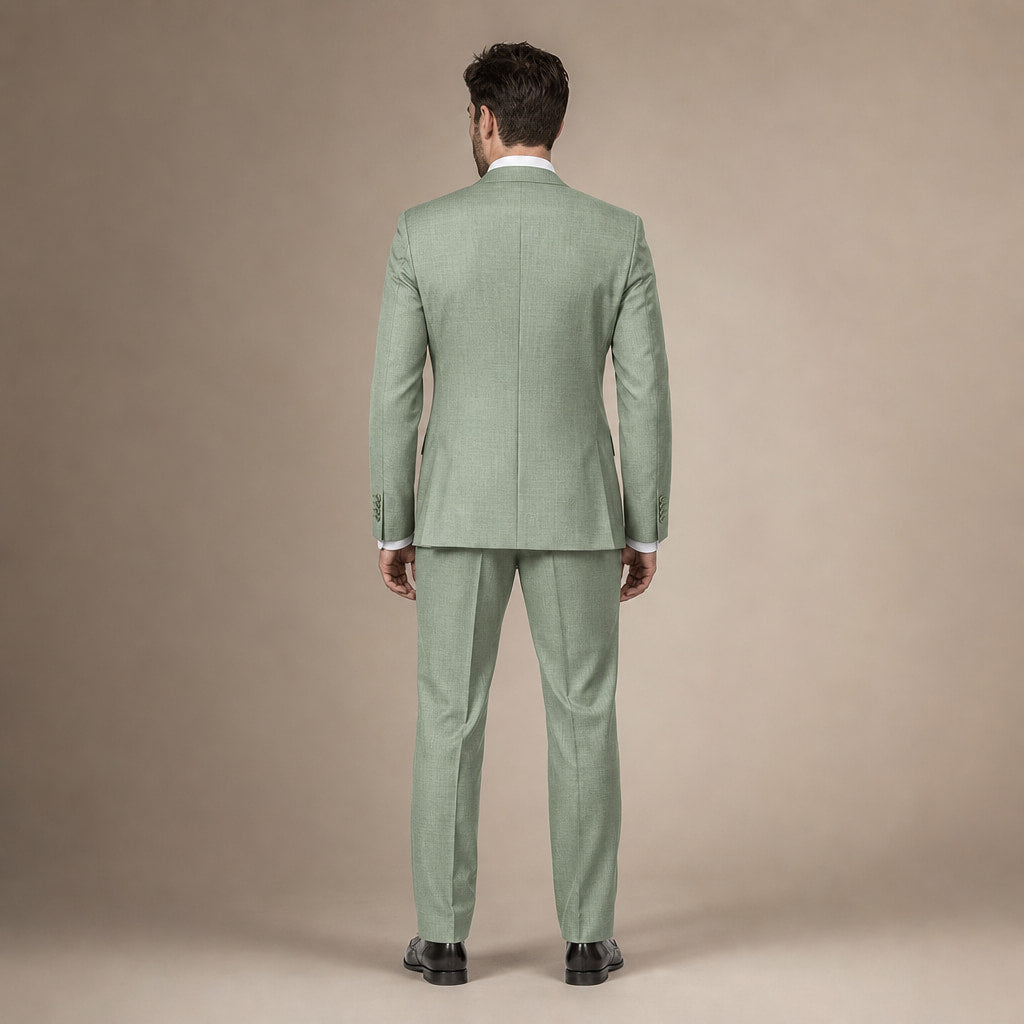 Men's Three-Piece Sharkskin Suit Modern Fit Two-Button Vested Moss Green Green – Side Angle View