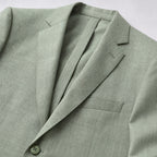 Men's Three-Piece Sharkskin Suit Modern Fit Two-Button Vested Moss Green Green – Fabric and Detail Close-Up