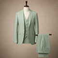 Men's Three-Piece Sharkskin Suit Modern Fit Two-Button Vested Moss Green Green – Product Photo