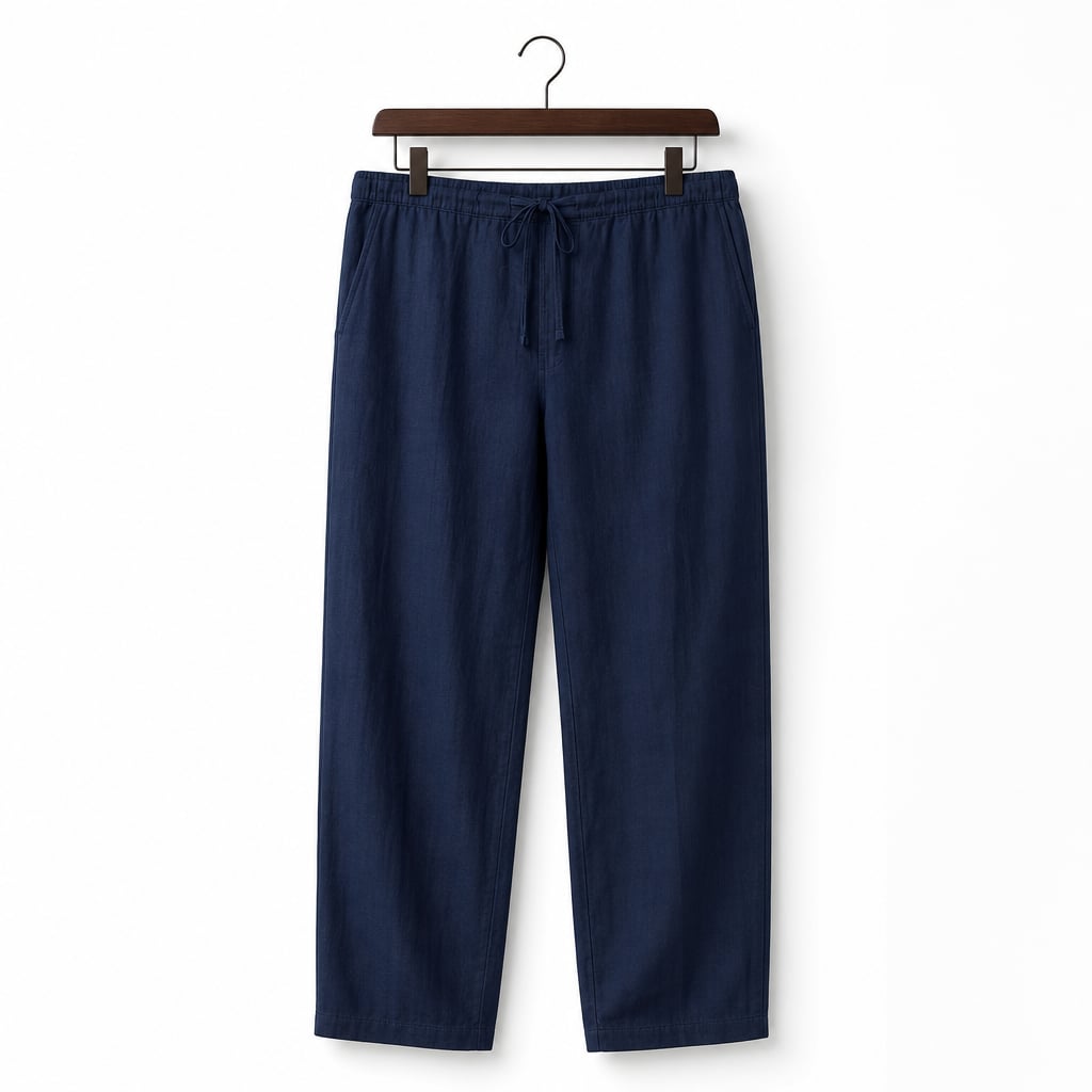 Mens Trouser Linen Blend Relaxed Fit Smart Casual Dark Blue – Product Photo