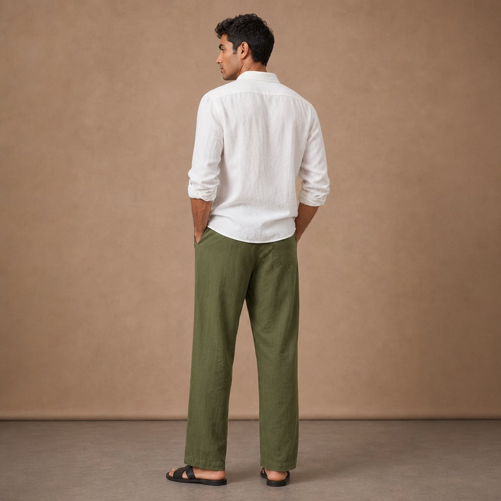 Mens Trouser Linen Cotton Relaxed Fit Summer Pants Green – Full Look