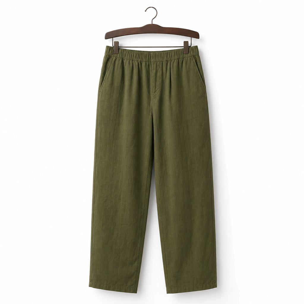 Mens Trouser Linen Cotton Relaxed Fit Summer Pants Green – Product Photo