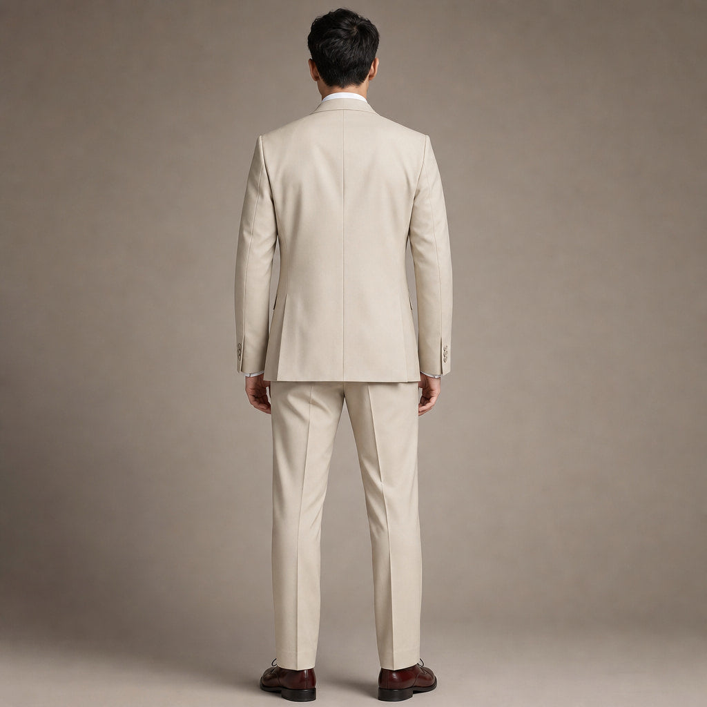 Men's Two-Button Classic Fit Suit Polyester Viscose Blend Tan Tan – Side Angle View