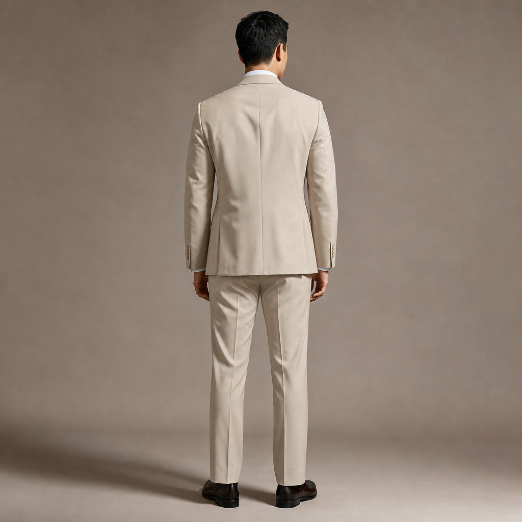 Men's Two-Button Classic Fit Suit Polyester Viscose Blend Tan Tan – Side Angle View