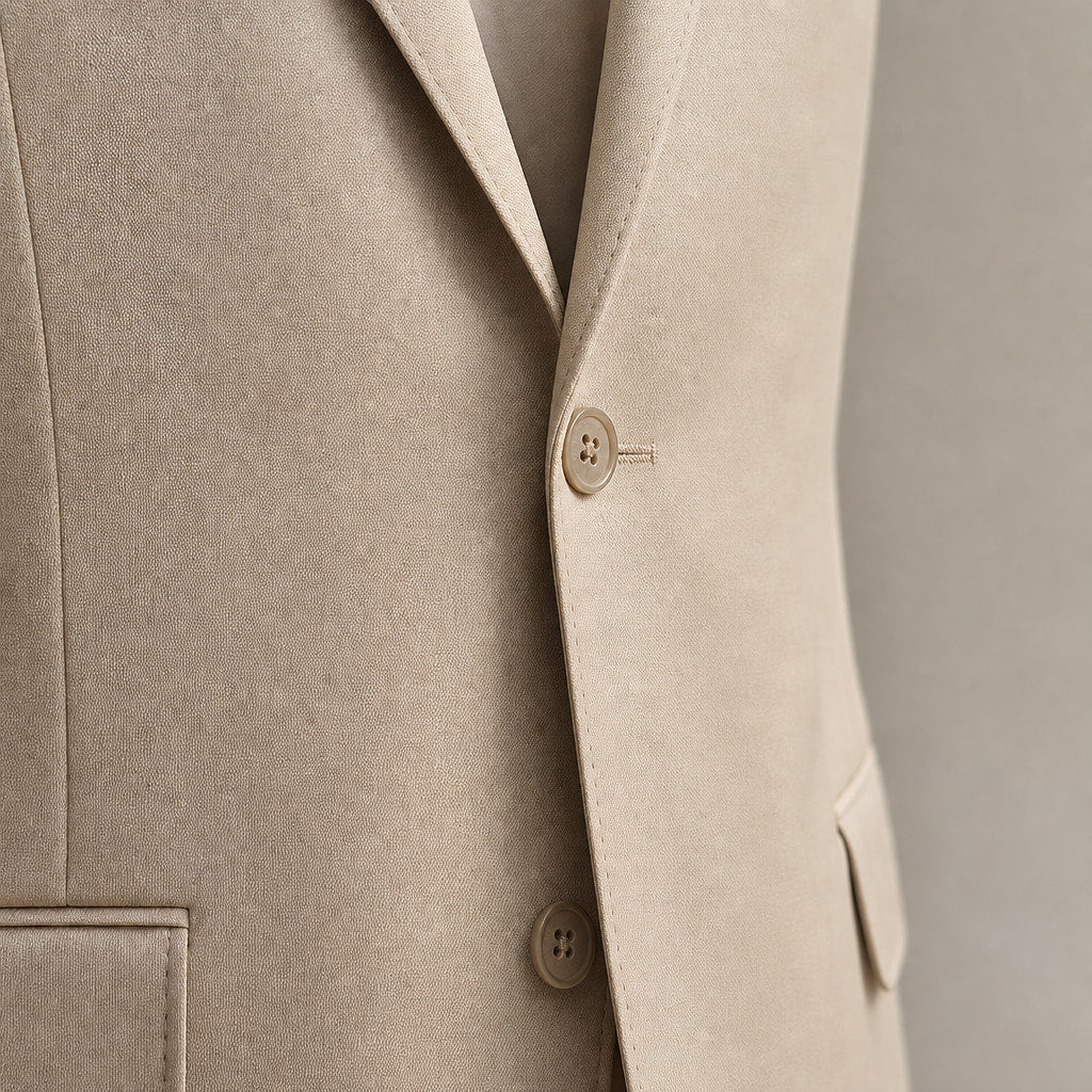 Men's Two-Button Classic Fit Suit Polyester Viscose Blend Tan Tan – Fabric and Detail Close-Up