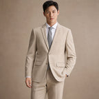 Men's Two-Button Classic Fit Suit Polyester Viscose Blend Tan Tan – Full Look