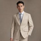 Men's Two-Button Classic Fit Suit Polyester Viscose Blend Tan Tan – Full Look