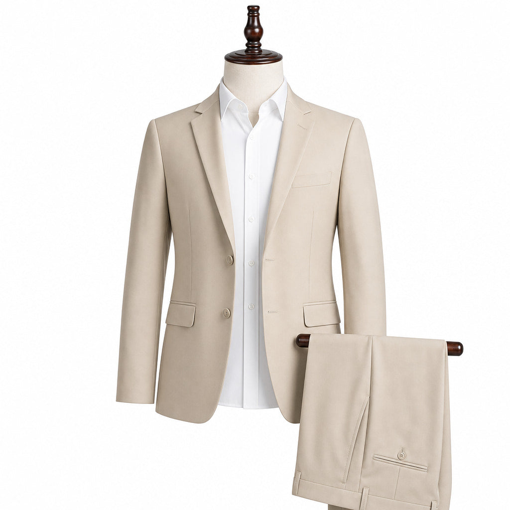 Men's Two-Button Classic Fit Suit Polyester Viscose Blend Tan Tan – Product Photo