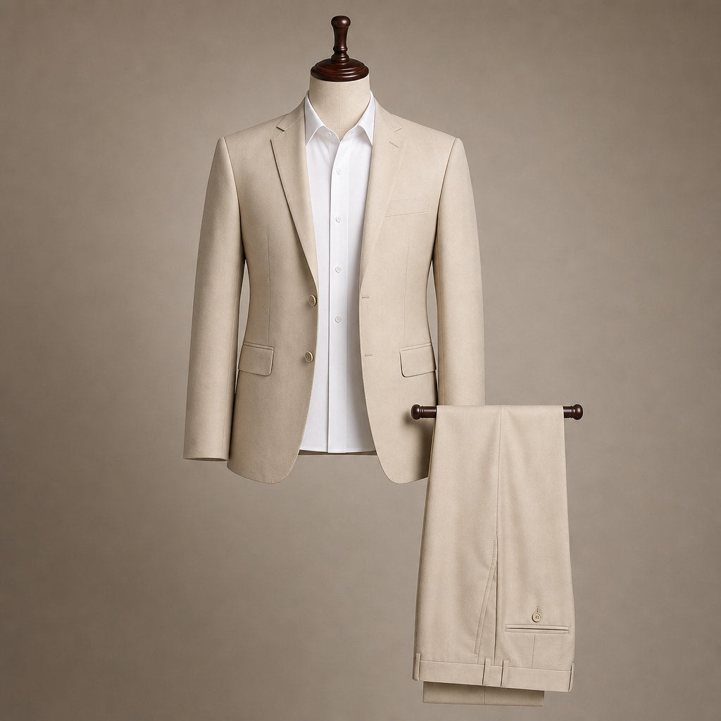 Men's Two-Button Classic Fit Suit Polyester Viscose Blend Tan Tan – Product Photo