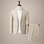 Men's Two-Button Classic Fit Suit Polyester Viscose Blend Tan Tan – Product Photo
