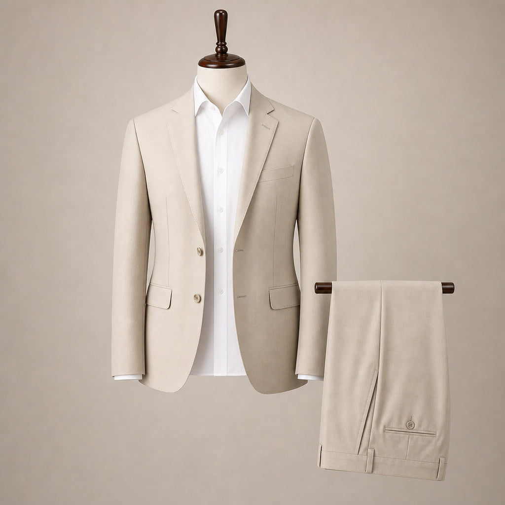 Men's Two-Button Classic Fit Suit Polyester Viscose Blend Tan Tan – Product Photo