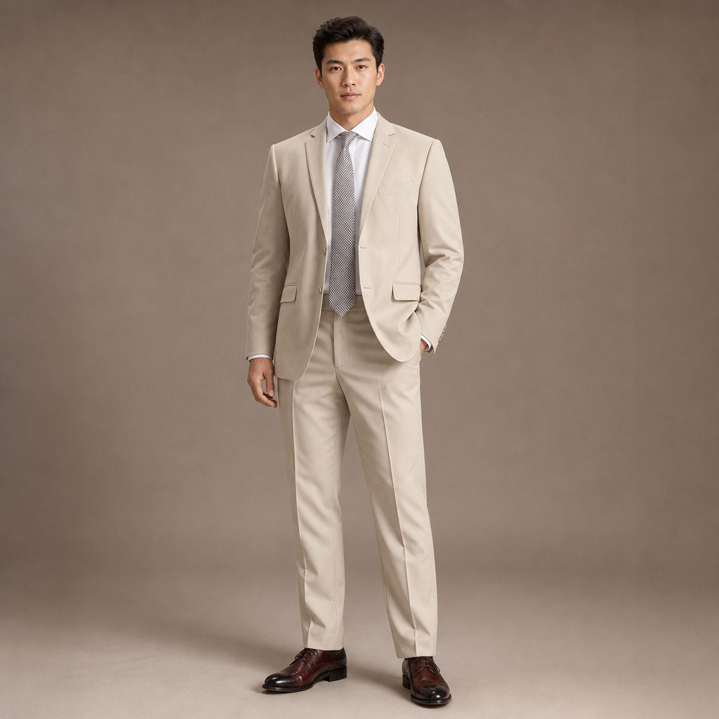 Men's Two-Button Classic Fit Suit Polyester Viscose Blend Tan in Tan – Tarlano Premium Menswear