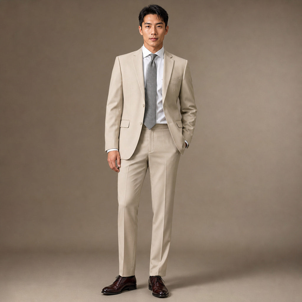 Men's Two-Button Classic Fit Suit Polyester Viscose Blend Tan in Tan – Tarlano Premium Menswear