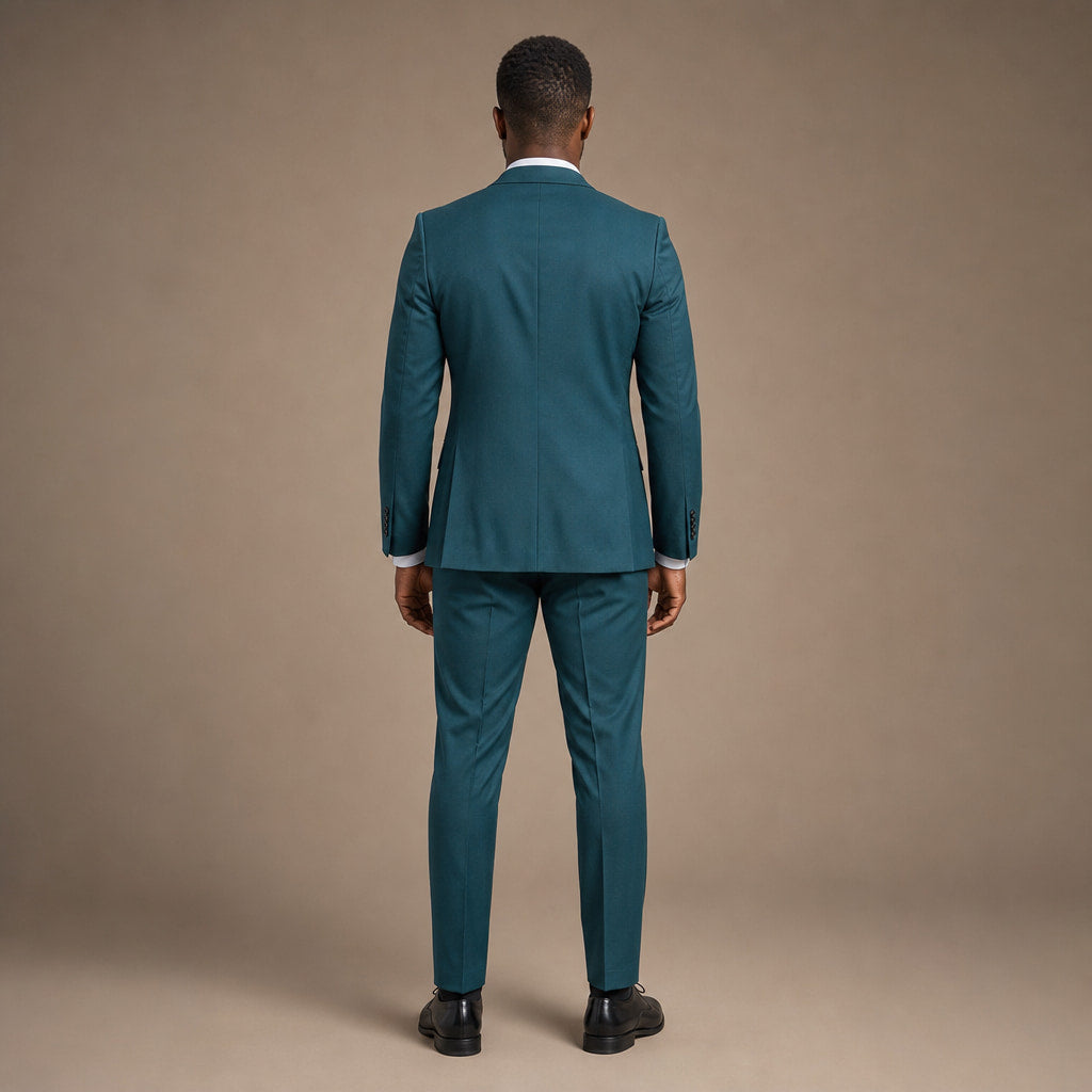 Men's Two-Button Slim Fit Suit Notch Lapel Teal Green Tidepool – Side Angle View
