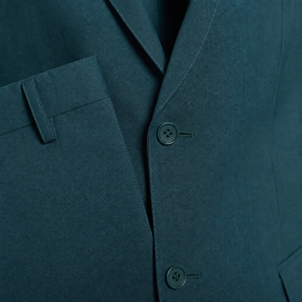 Men's Two-Button Slim Fit Suit Notch Lapel Teal Green Tidepool – Fabric and Detail Close-Up