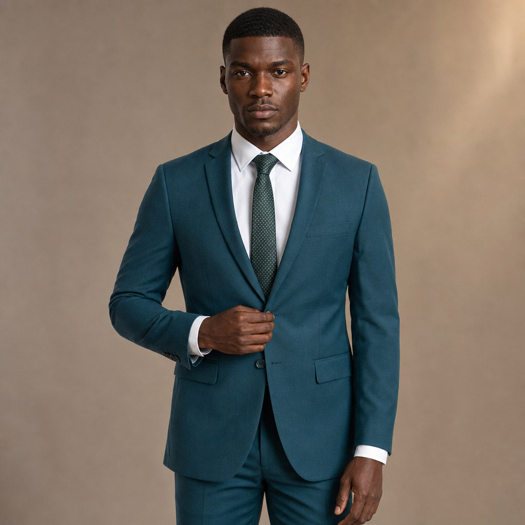 Men's Two-Button Slim Fit Suit Notch Lapel Teal Green Tidepool – Full Look