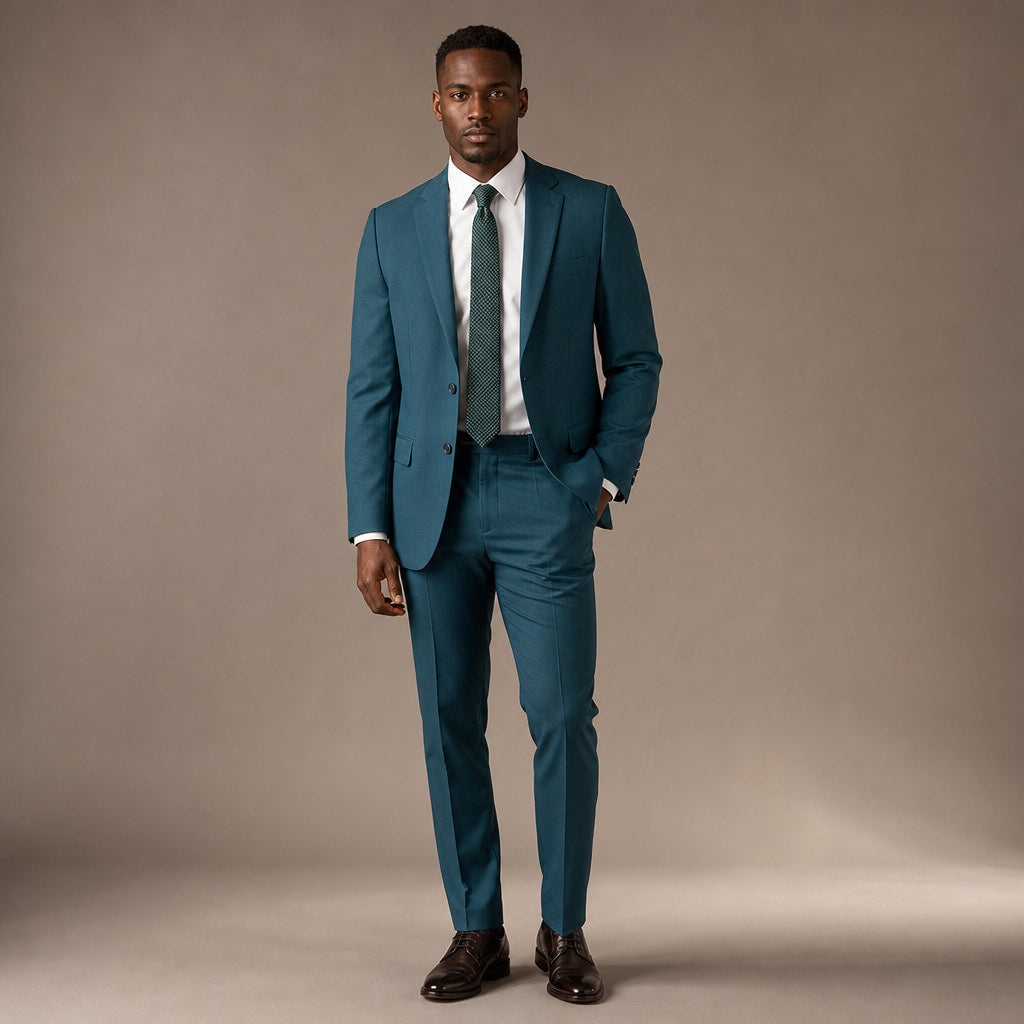 Men's Two-Button Slim Fit Suit Notch Lapel Teal Green in Tidepool – Tarlano Premium Menswear