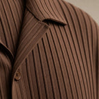 Men's Two-Piece Set Textured Stripe Shirt and Drawstring Trousers Brown – Fabric and Detail Close-Up