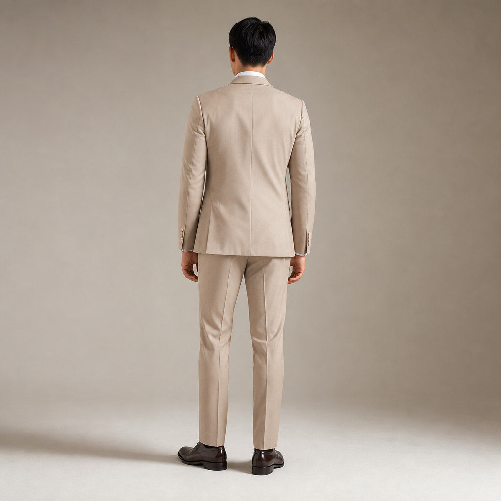 Men's Two-Piece Vested Suit Notch Lapel Two-Button Hybrid Fit Tan Tan – Side Angle View