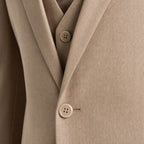 Men's Two-Piece Vested Suit Notch Lapel Two-Button Hybrid Fit Tan Tan – Fabric and Detail Close-Up