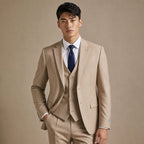 Men's Two-Piece Vested Suit Notch Lapel Two-Button Hybrid Fit Tan Tan – Full Look