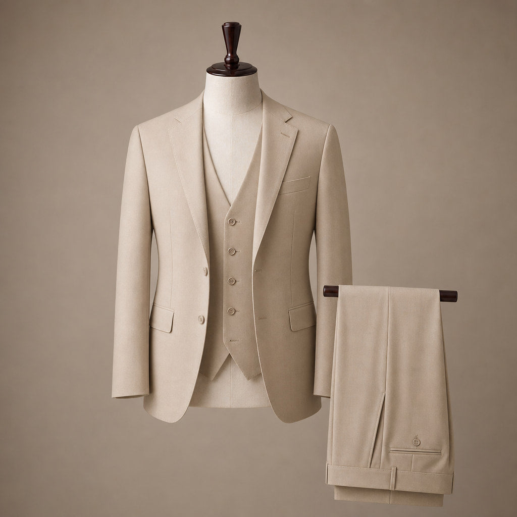 Men's Two-Piece Vested Suit Notch Lapel Two-Button Hybrid Fit Tan Tan – Product Photo