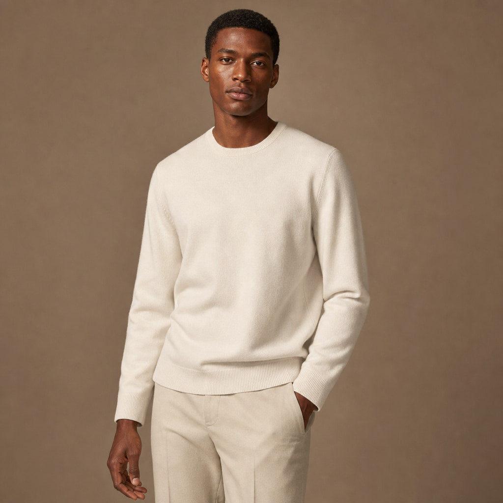 Merano Wool-Cashmere Crewneck Champagne – Side Angle View