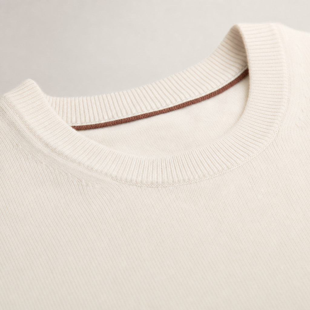 Merano Wool-Cashmere Crewneck Champagne – Fabric and Detail Close-Up
