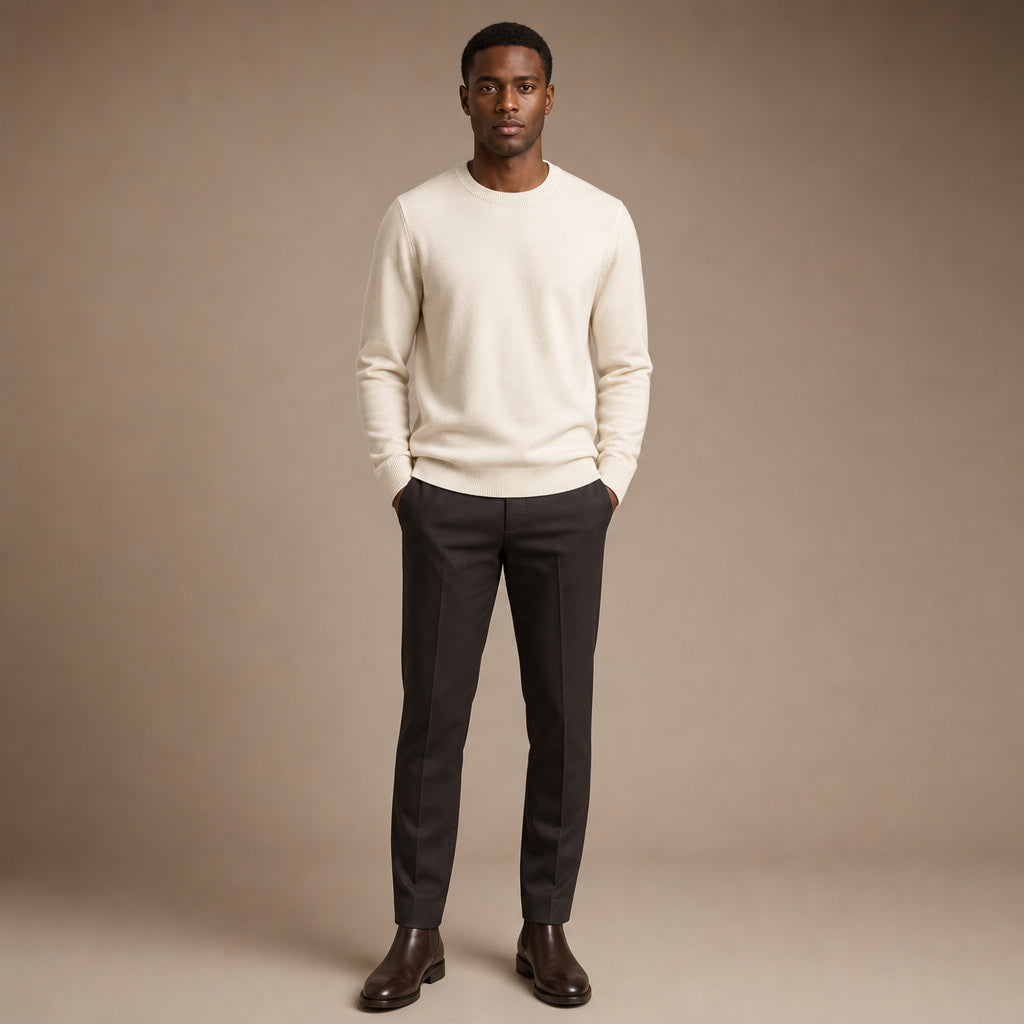 Merano Wool-Cashmere Crewneck Champagne – Full Look