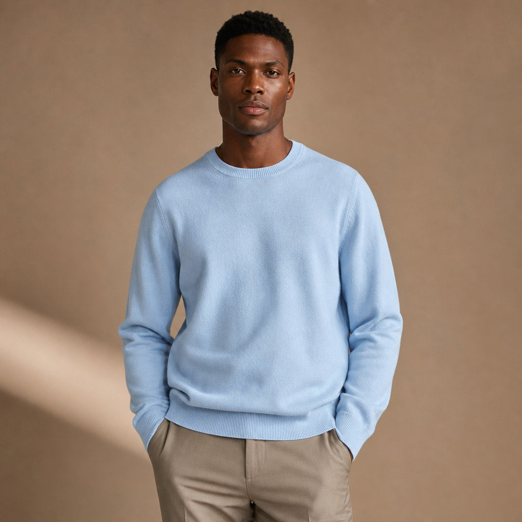 Merano Wool-Cashmere Crewneck Powder Blue – Product Photo