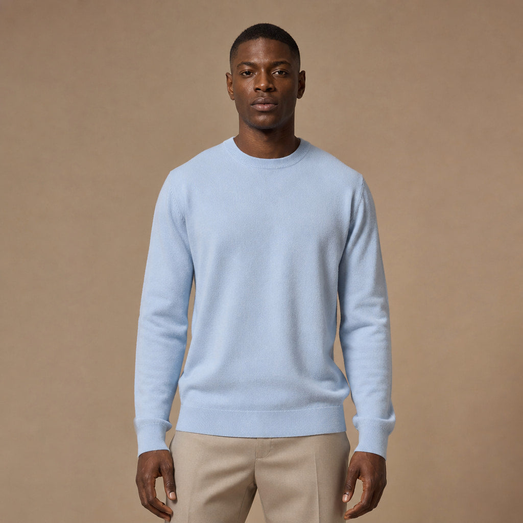 Merano Wool-Cashmere Crewneck in Powder Blue – Tarlano Premium Menswear