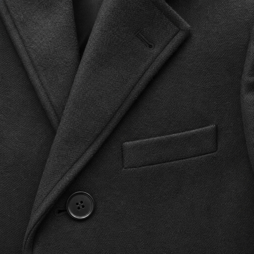 Moonlight Black Single-Breasted Wool Coat For Men Black – Fabric and Detail Close-Up