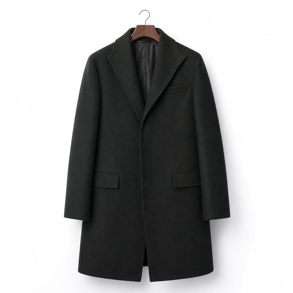 Moonlight Black Single-Breasted Wool Coat For Men Black – Product Photo