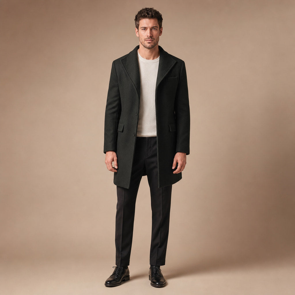 Moonlight Black Single-Breasted Wool Coat For Men in Black – Tarlano Premium Menswear