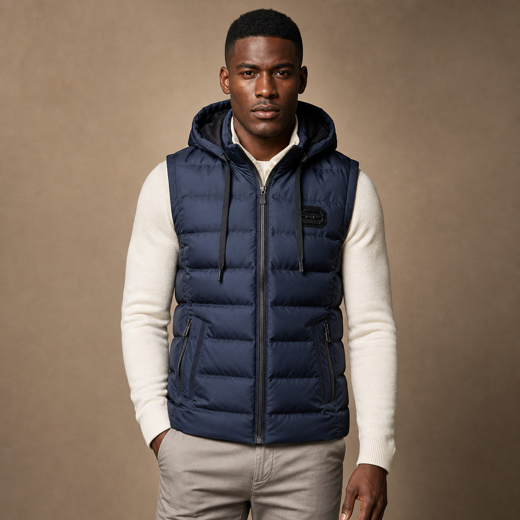 Insulated Vest Detachable Hood in Blue – Tarlano Premium Menswear