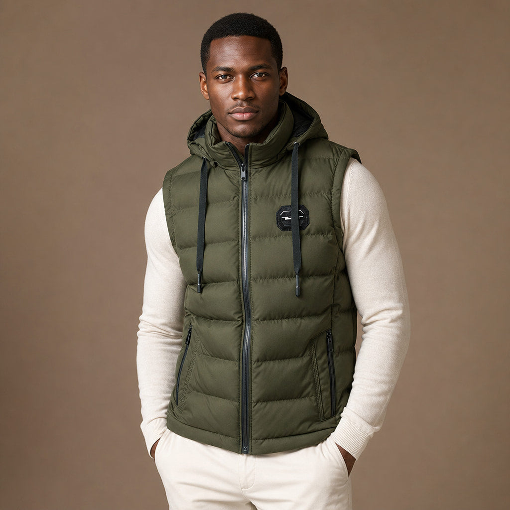 Insulated Vest Detachable Hood Green – Product Photo