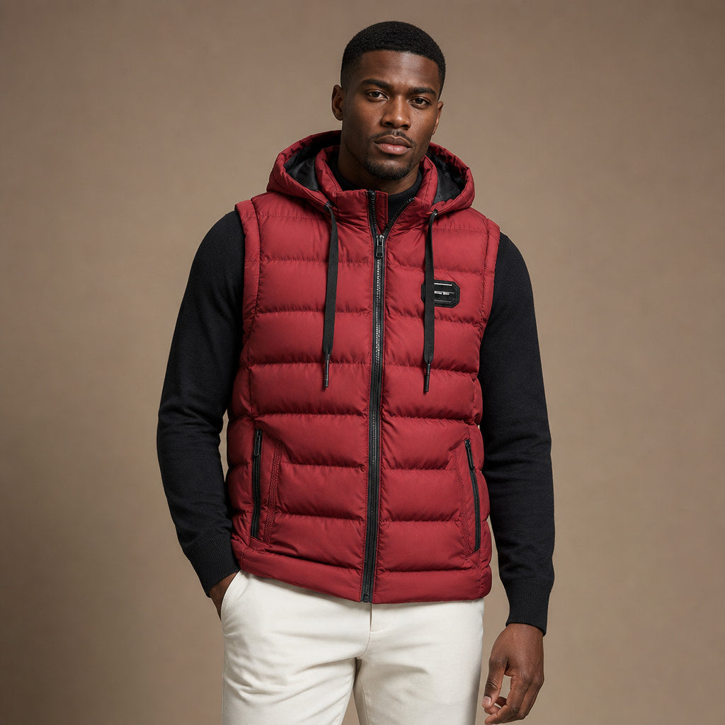 Insulated Vest Detachable Hood Red – Product Photo