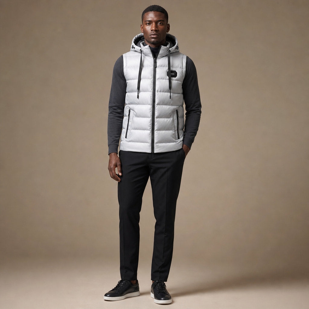 Insulated Vest Detachable Hood White – Full Look