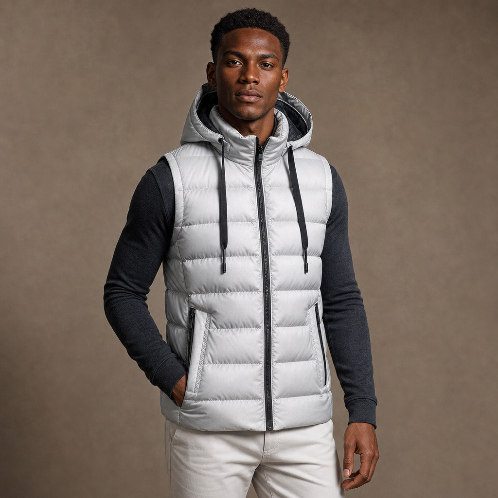 Insulated Vest Detachable Hood White – Product Photo