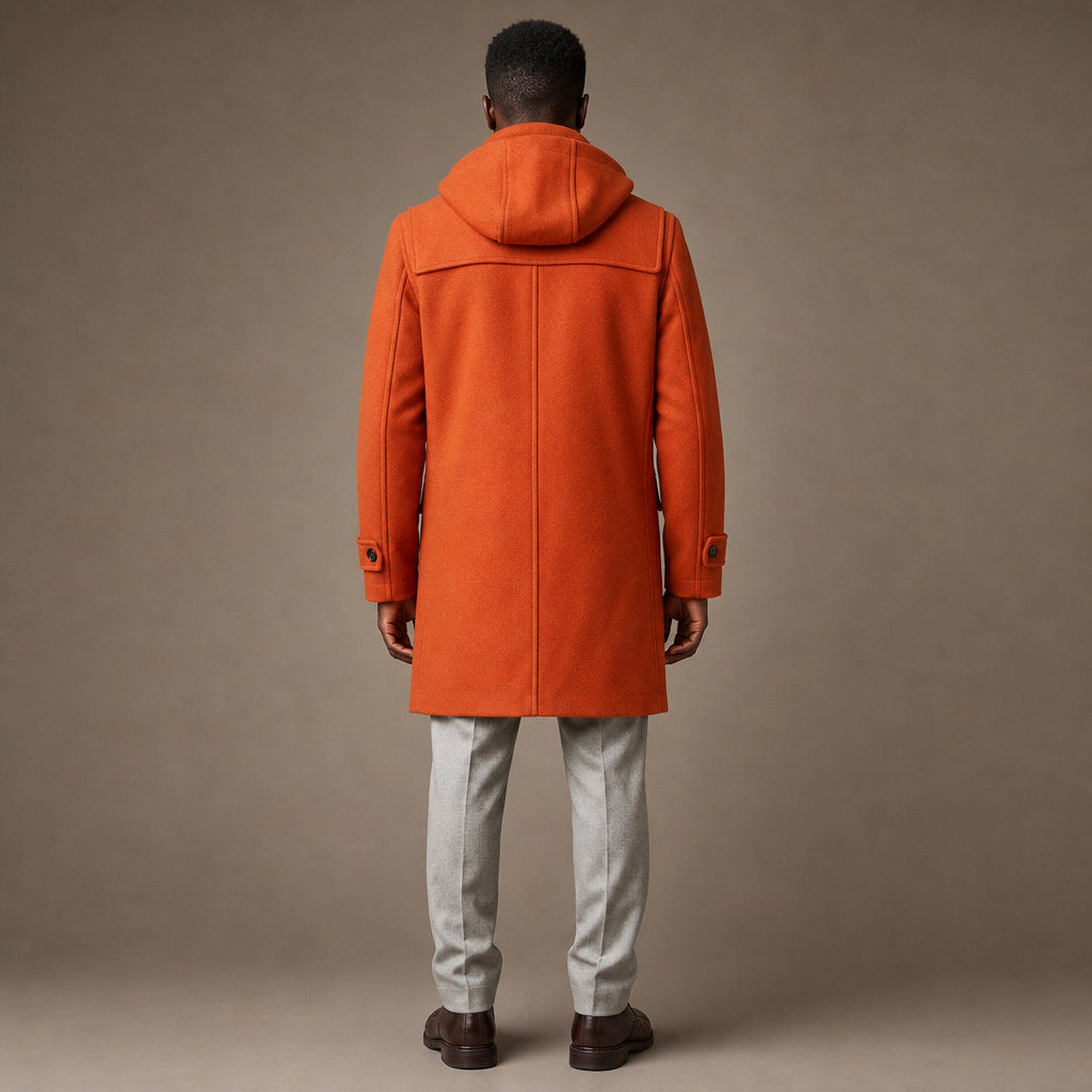 Musefire Orange Wool Duffle Coat with Hood For Men Orange – Full Look