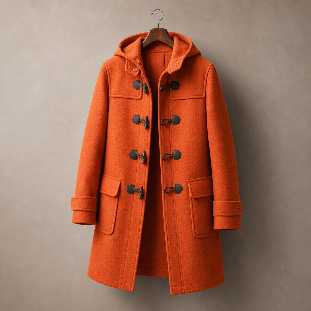 Musefire Orange Wool Duffle Coat with Hood For Men Orange – Product Photo