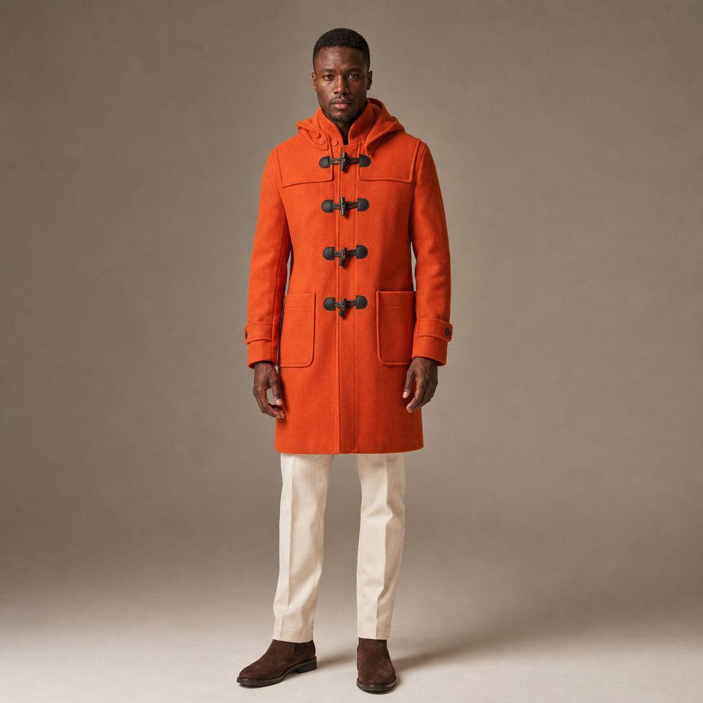 Musefire Orange Wool Duffle Coat with Hood For Men in Orange – Tarlano Premium Menswear