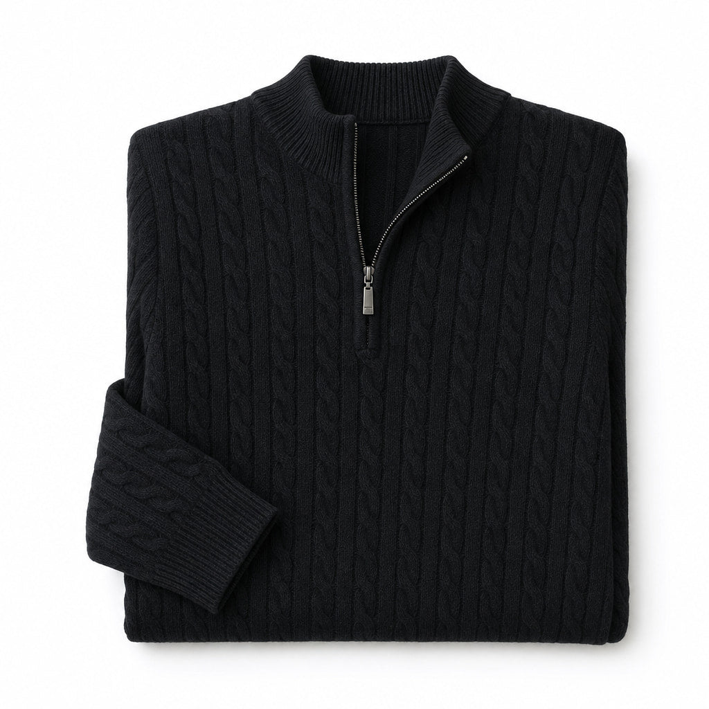 Nantucket Knit Quarter Zip Black – Product Photo